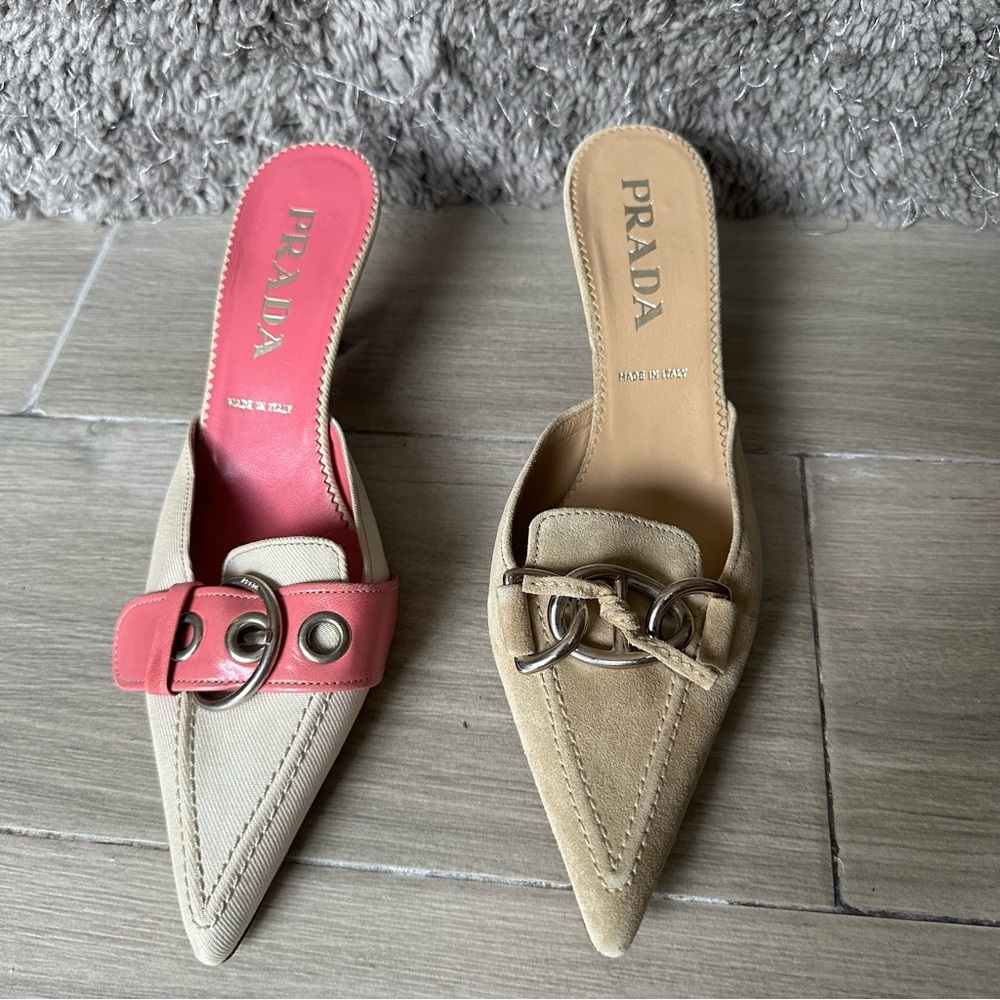 Prada Pink and Tan Heels